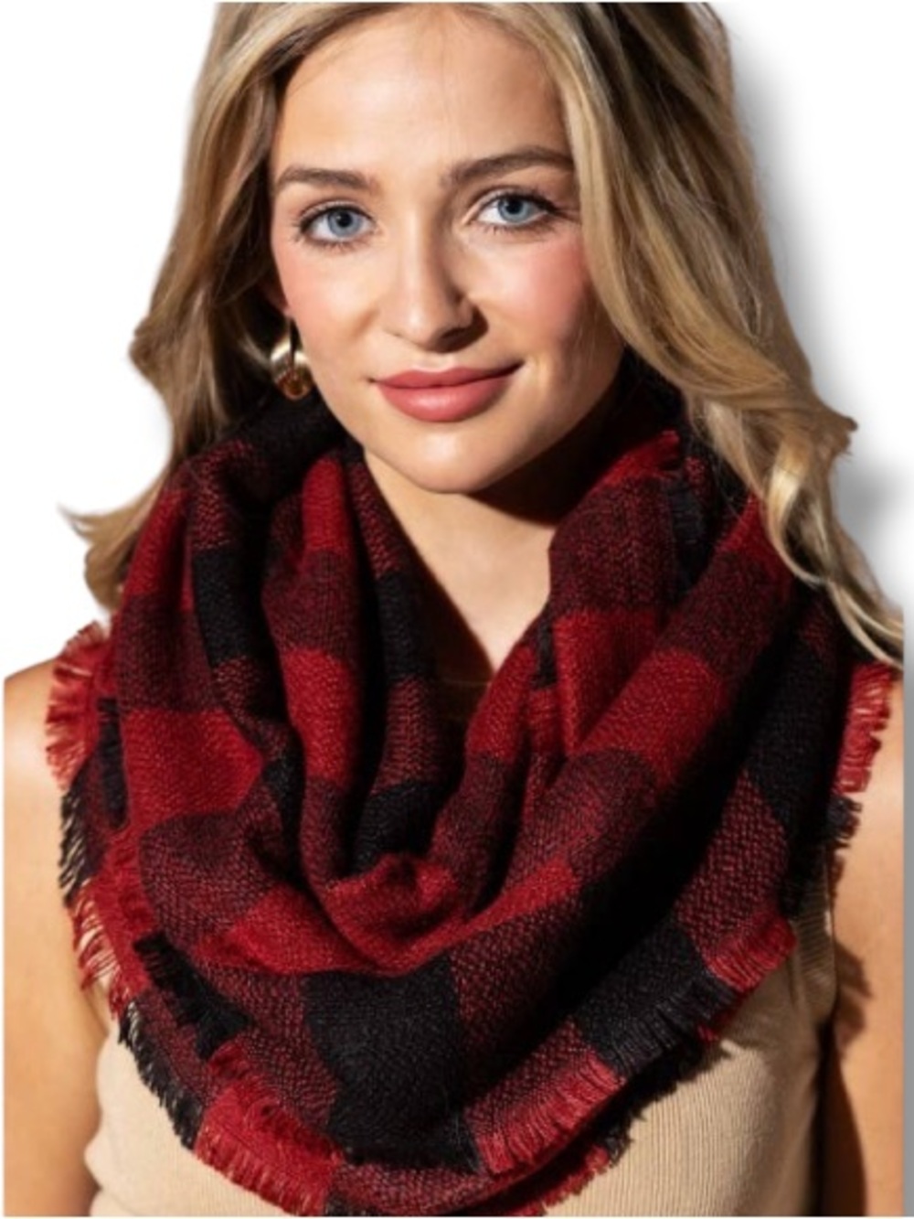 Infinity Cowl Buffalo + Chevron Print Women’s Red Scarf Duo Design Y2K Fashion